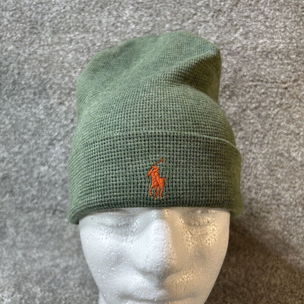 Polo Ralph Lauren Men’s Thermal Cuffed Hat Green Orange Pony One Size New